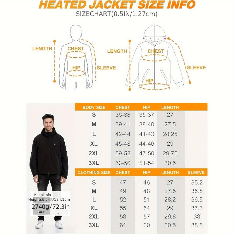 Men's USB Rechargeable Heated Jacket Soft Shell Winter Coat for Outdoor Activities Adjustable Temperature Control