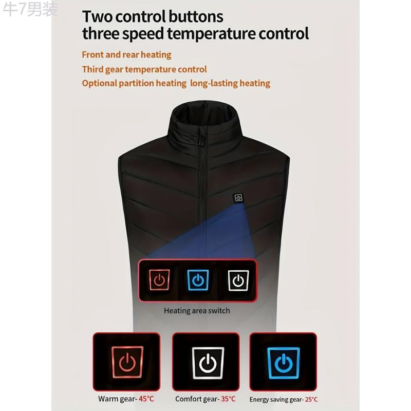 Thermal Heated Vest for Men - 9 Zone Smart Heating, Adjustable Temperature Control, USB Powered, Ideal for Autumn and Winter Outdoor Activities - Battery Pack Sold Separately Menswear Collar Menswear Collar Day Polyester