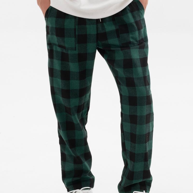 Men's Plaid Flannel Pajama Pants Soft Polyester Adjustable Drawstring Relaxed Fit Pockets for Functionality Trendy Nightwear 2024