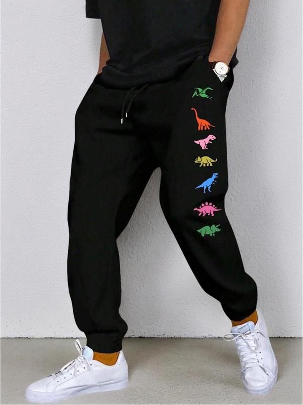 Men's Dinosaur Print Pocket Drawstring Waist Sweatpants, Summer Outfits, Regular Fit Casual Soft Streetwear Jogger Pants for Outdoor Daily Wear, Men's Trousers for All Seasons