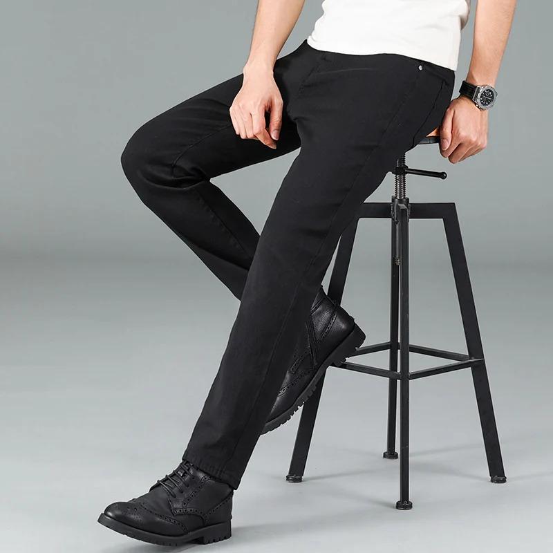 Men's pure black jeans Korean version trendy straight fit pants men's comfortable and elastic classic business jeans