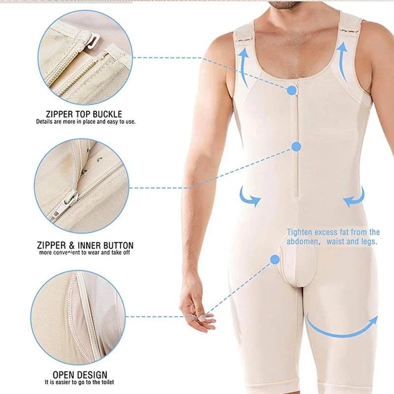 Men's Shapewear Bodysuit Full Body Shaper Compression Breathable Zipper Corset Butt Lifter Leg Tummy Control Belt