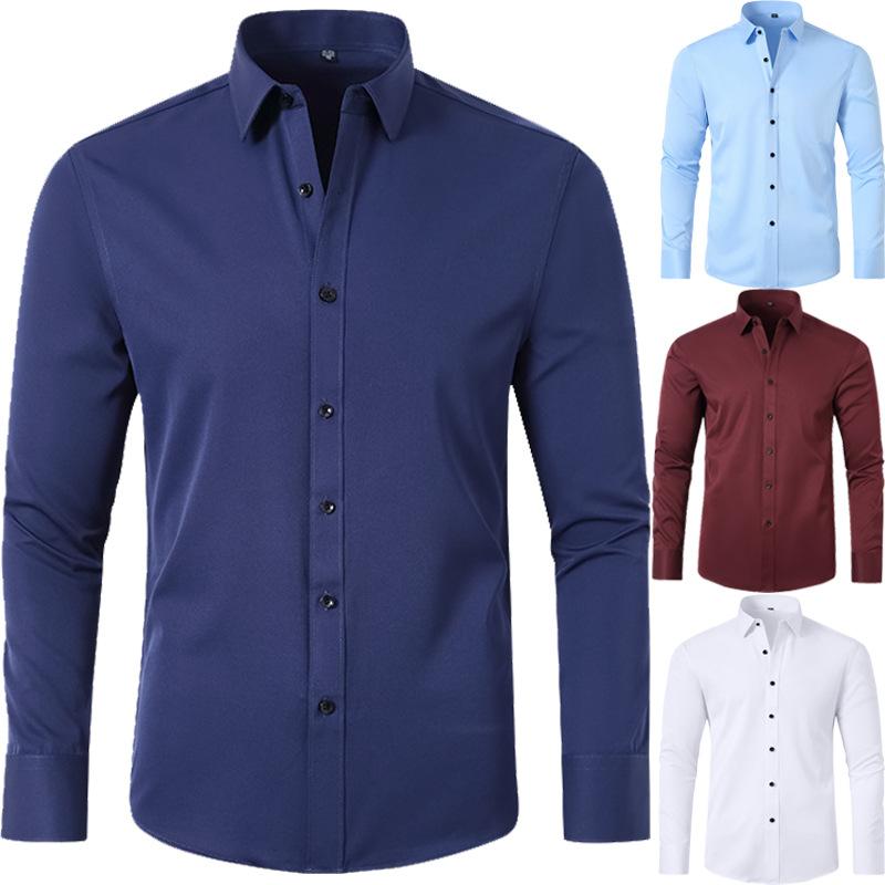 Men's stretch shirt non-iron anti-wrinkle simple business thin shirt men's business short-sleeved shirt Menswear Top Underwear Human