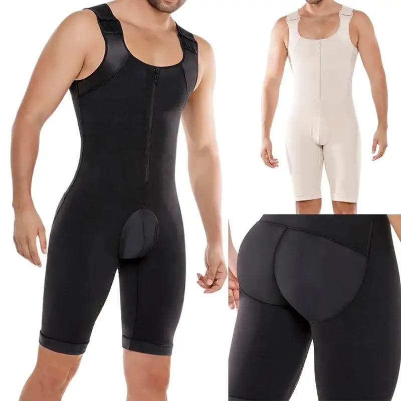 Men's Shapewear Bodysuit Full Body Shaper Compression Breathable Zipper Corset Butt Lifter Leg Tummy Control Belt