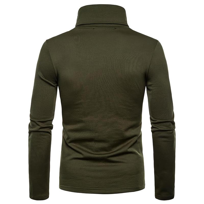 Men's Winter Warm Pullover, Turtleneck Slim Fit Stretch T-shirt, Solid Color Long-Sleeved Top Knitwear Menswear