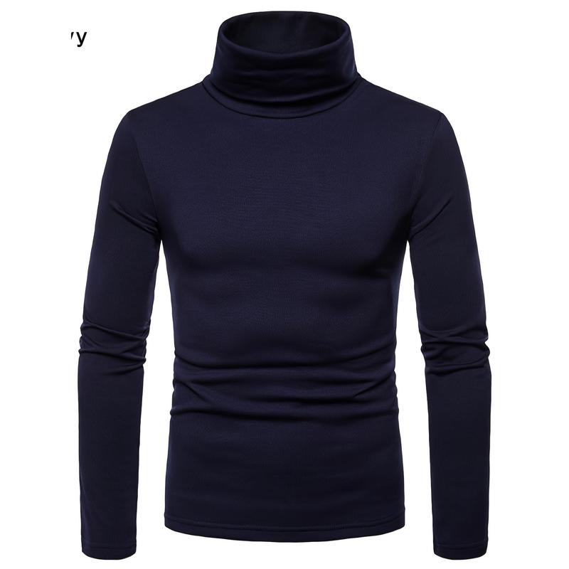 Men's Winter Warm Pullover, Turtleneck Slim Fit Stretch T-shirt, Solid Color Long-Sleeved Top Knitwear Menswear