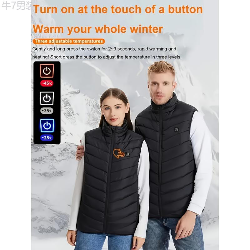 Thermal Heated Vest for Men - 9 Zone Smart Heating, Adjustable Temperature Control, USB Powered, Ideal for Autumn and Winter Outdoor Activities - Battery Pack Sold Separately Menswear Collar Menswear Collar Day Polyester