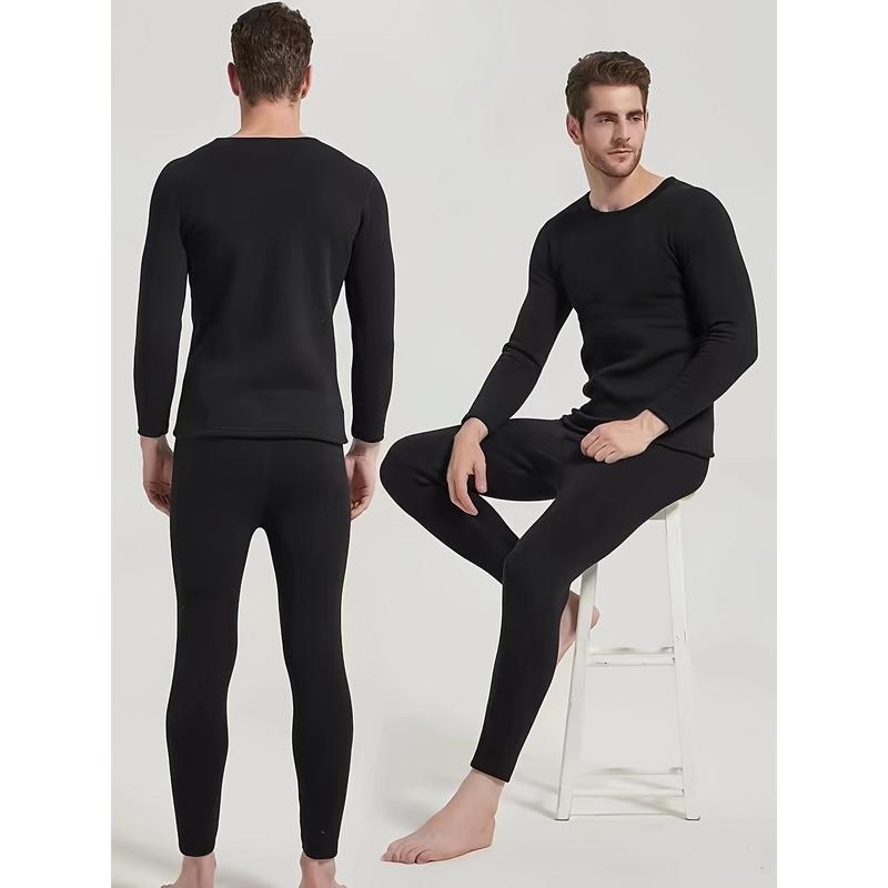 Men's Winter Thermal Underwear Set - Ultra-Thick Fleece, Warm & Cozy Long Sleeve Top and Pants for Middle-Aged to Elderly