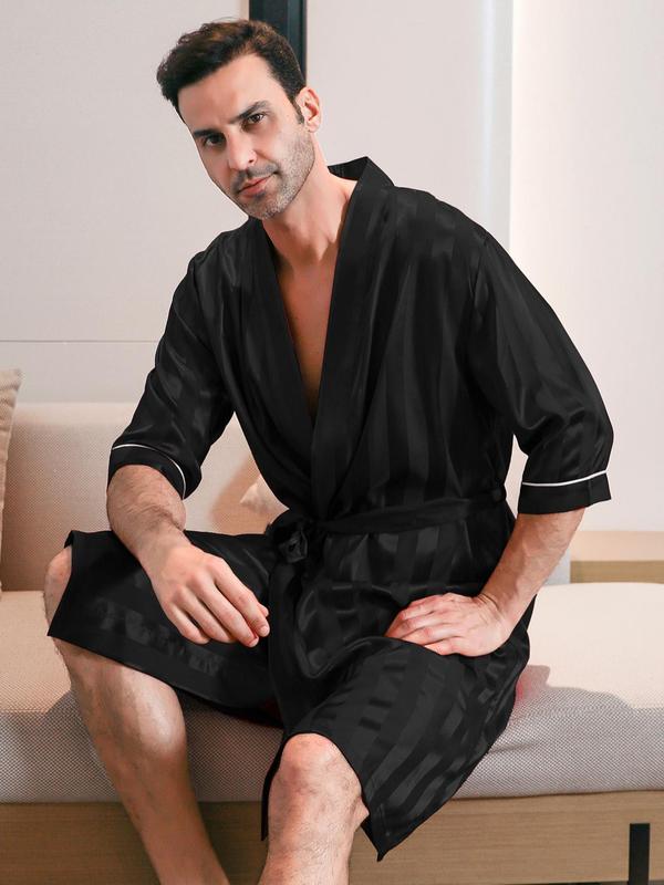 Men's Loose Belted Satin Robe, Casual Soft Comfortable 3 4 Sleeve Dressing Gown For Men, Sleepwear For All Seasons