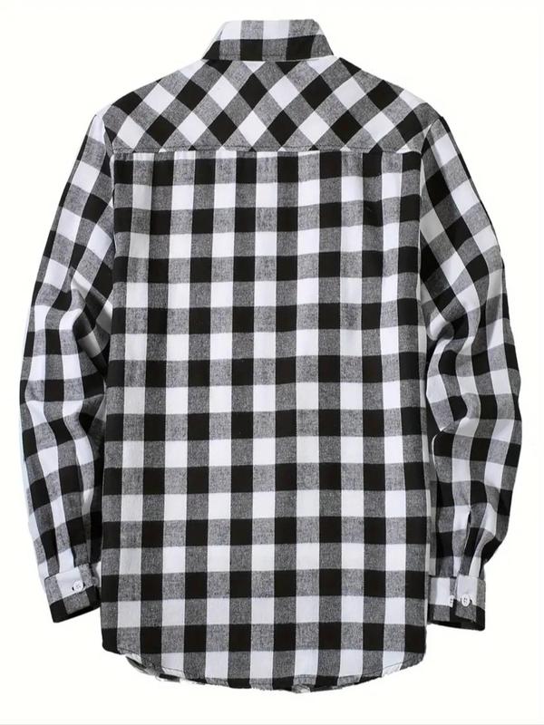 Men's Plaid Print Button Front Pocket Shirt, Regular Fit Casual Long Sleeve Collared Top for All Seasons, Men's Clothes for Daily Wear