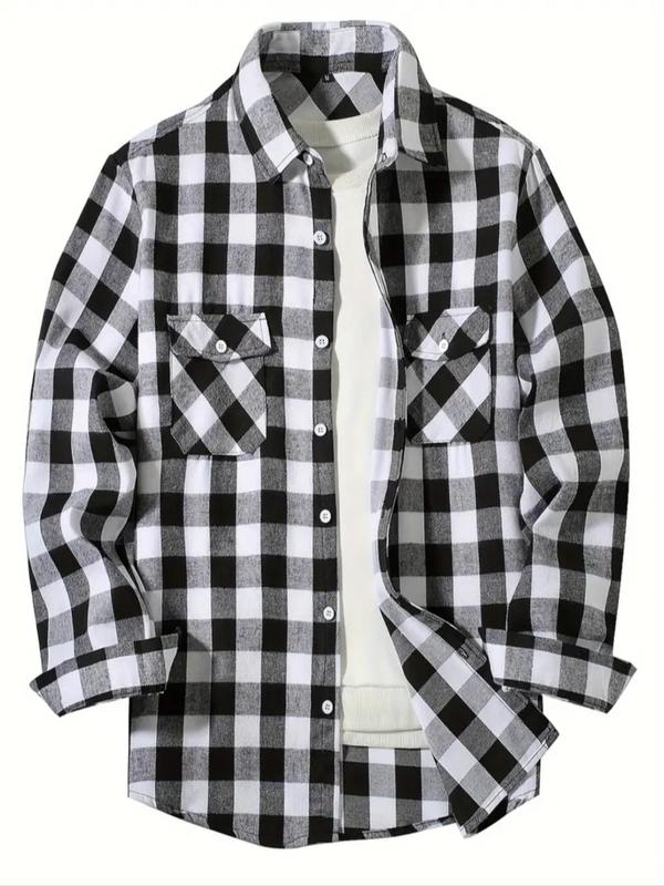 Men's Plaid Print Button Front Pocket Shirt, Regular Fit Casual Long Sleeve Collared Top for All Seasons, Men's Clothes for Daily Wear