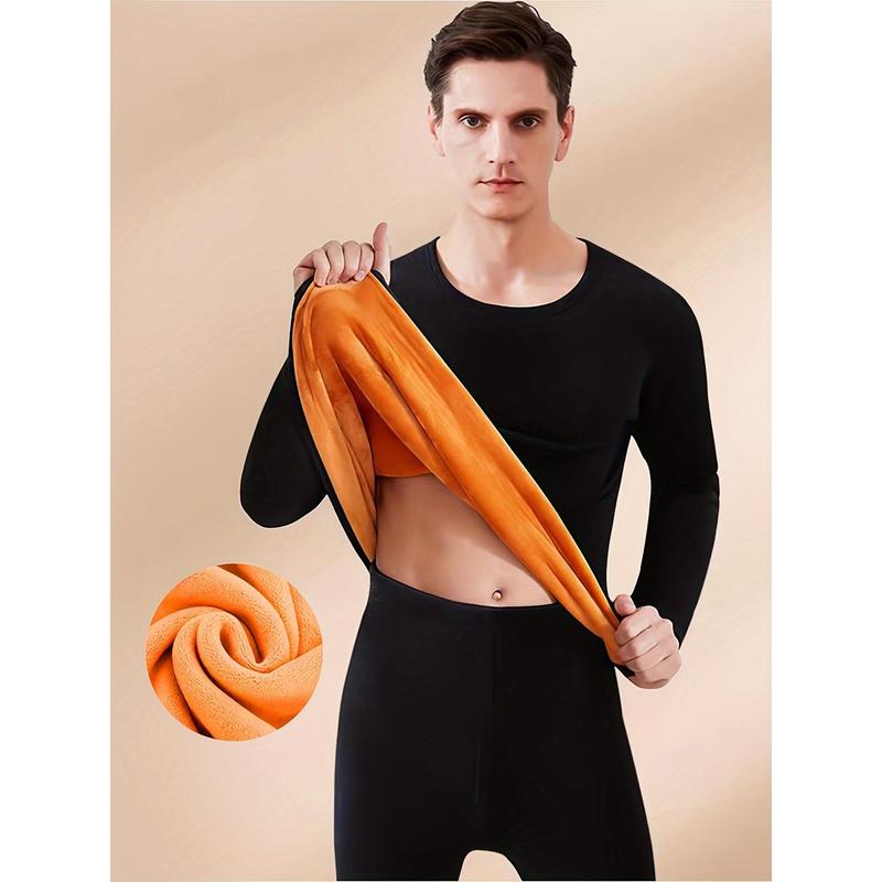 Men's Winter Thermal Underwear Set - Ultra-Thick Fleece, Warm & Cozy Long Sleeve Top and Pants for Middle-Aged to Elderly