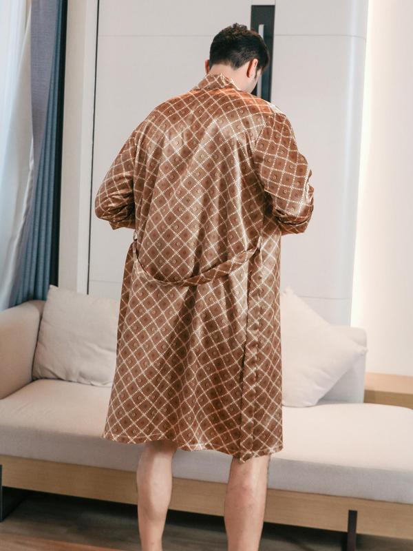 Men's Loose Belted Satin Robe, Casual Soft Comfortable 3 4 Sleeve Dressing Gown For Men, Sleepwear For All Seasons