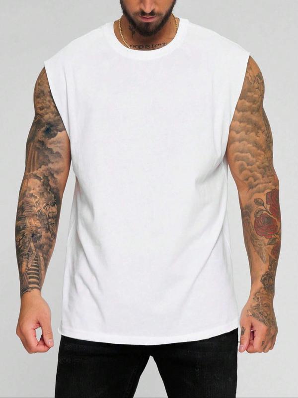 Men's Solid Round Neck Tank Top, Casual Comfy Regular Fit Sleeveless Top for Summer, Men's Sleepwear for Indoor Wear