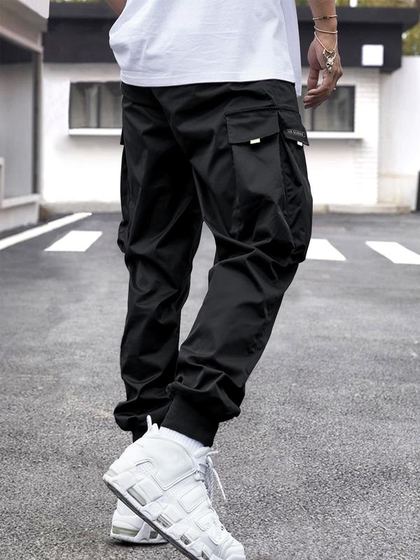 Men's Regular Fit Pigeon Print Drawstring Waist Cargo Pants, Street Fashion Casual Pocket Trousers for Daily Wear, Men's Bottoms for All Seasons