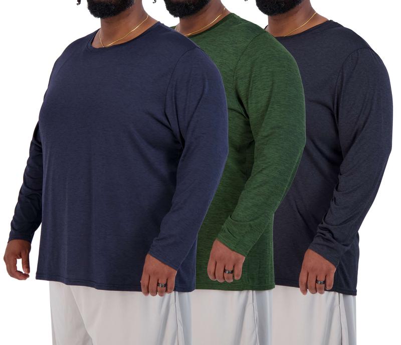 Real Essentials 3 Pack: Men’s Big & Tall Tech Stretch Long-Sleeve Dry-Fit T-Shirt (3XT-5XT)