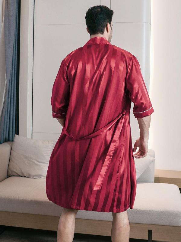 Men's Loose Belted Satin Robe, Casual Soft Comfortable 3 4 Sleeve Dressing Gown For Men, Sleepwear For All Seasons