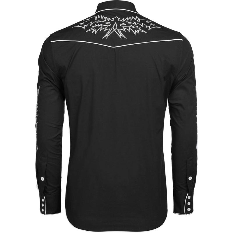 Men's Western Cowboy Shirt Long Sleeve Embroidered Shirt Slim Fit Cotton Casual Button Down Shirt