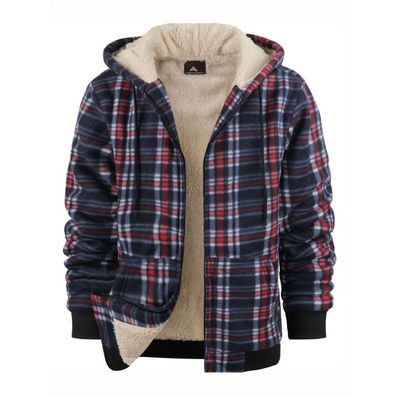 Men's Fleece Plaid Hooded Jacket - Warm, Thick Outwear for Fall & Winter - For Men - Perfect for Cold Weather - Ideal Gift for Outdoor Enthusiasts