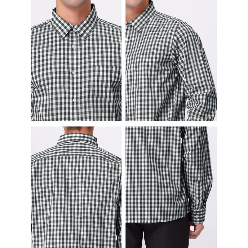 Lars Amadeus Men's Plaid Shirt Button Down Long Sleeves Dress Gingham Checkered Shirts Black White