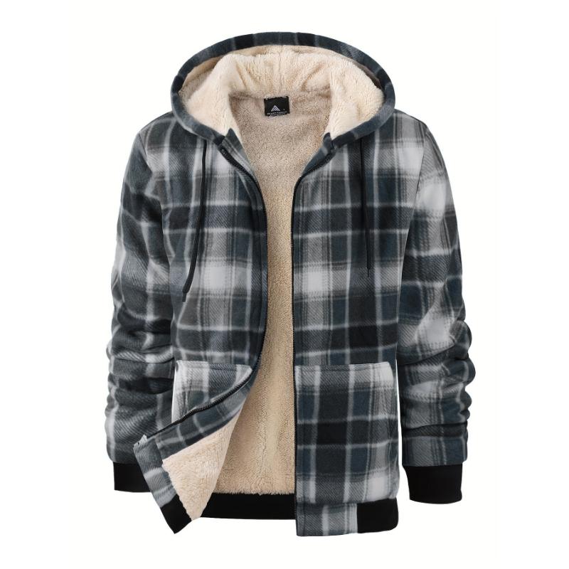 Men's Fleece Plaid Hooded Jacket - Warm, Thick Outwear for Fall & Winter - For Men - Perfect for Cold Weather - Ideal Gift for Outdoor Enthusiasts