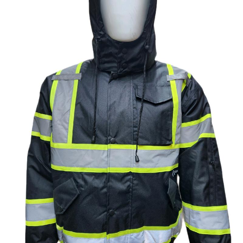 High Visibility Reflective Black Safety Bomber Rain Jacket, with Sherpa Insulation to keep you warm (PLEASE NOTE - JACKETS RUN SMALL)