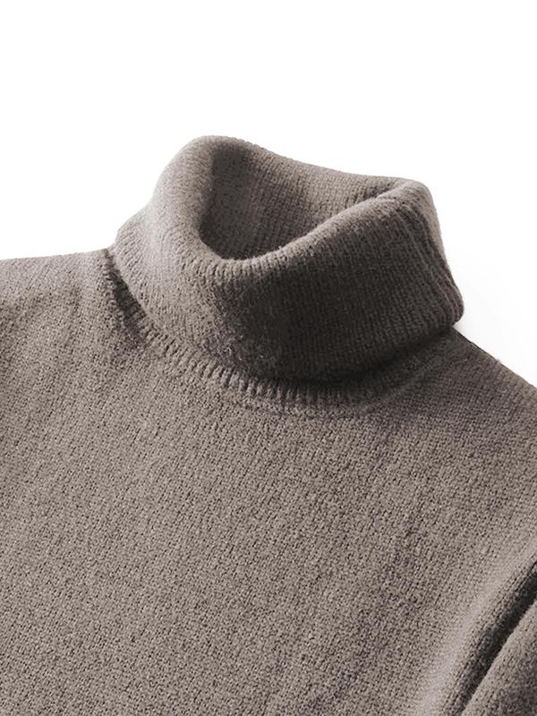 Men's Solid High Neck Drop Shoulder Sweater, Regular Fit Casual Long Sleeve Jumper for Fall & Winter, Men's Knitwear for Daily Wear