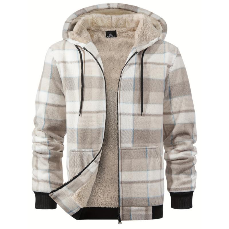 Men's Fleece Plaid Hooded Jacket - Warm, Thick Outwear for Fall & Winter - For Men - Perfect for Cold Weather - Ideal Gift for Outdoor Enthusiasts