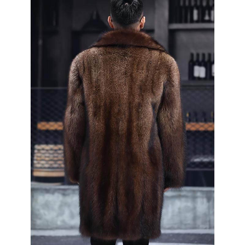 Fashionable Design Men's Faux Fur Single Breasted Overcoat, Trendy And Elegant Warm Long Jacket For Autumn And Winter Outdoors Leisurewear Collar Fabric Collar Fabric Collar Fabric Collar Fabric Collar Fabric Collar Fabric