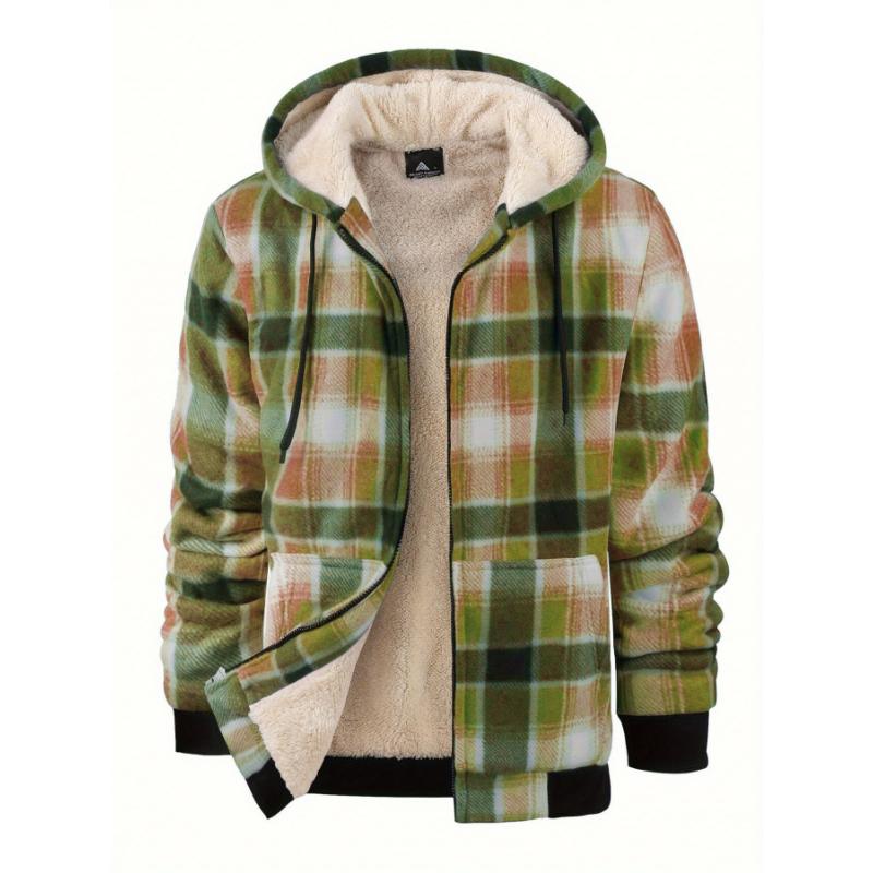 Men's Fleece Plaid Hooded Jacket - Warm, Thick Outwear for Fall & Winter - For Men - Perfect for Cold Weather - Ideal Gift for Outdoor Enthusiasts