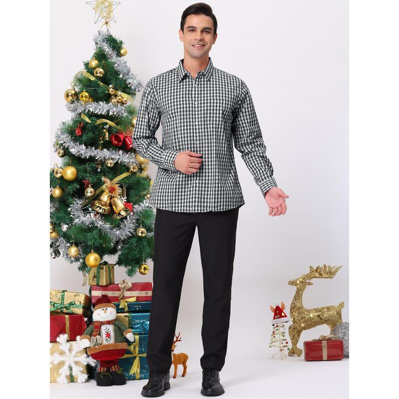 Lars Amadeus Men's Plaid Shirt Button Down Long Sleeves Dress Gingham Checkered Shirts Black White