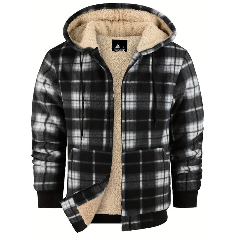 Men's Fleece Plaid Hooded Jacket - Warm, Thick Outwear for Fall & Winter - For Men - Perfect for Cold Weather - Ideal Gift for Outdoor Enthusiasts