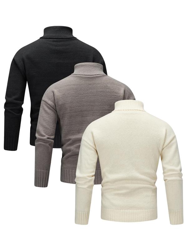 Men's Solid High Neck Drop Shoulder Sweater, Regular Fit Casual Long Sleeve Jumper for Fall & Winter, Men's Knitwear for Daily Wear