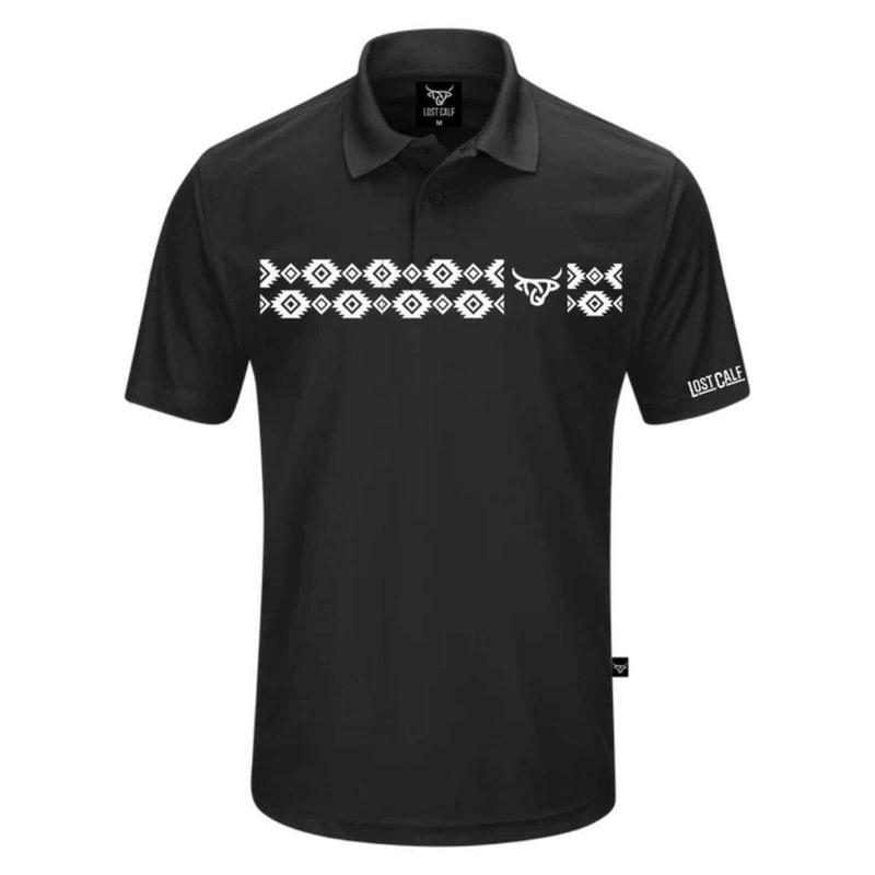 Lost Calf Men's Aztec Polo Black Short Sleeve T-Shirt Tee