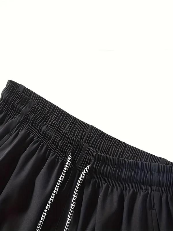 Men's Solid Color Drawstring Waist Split Hem Shorts, Casual Elastic Waist Zipper Shorts for Summer, Men's Bottoms for Daily Wear