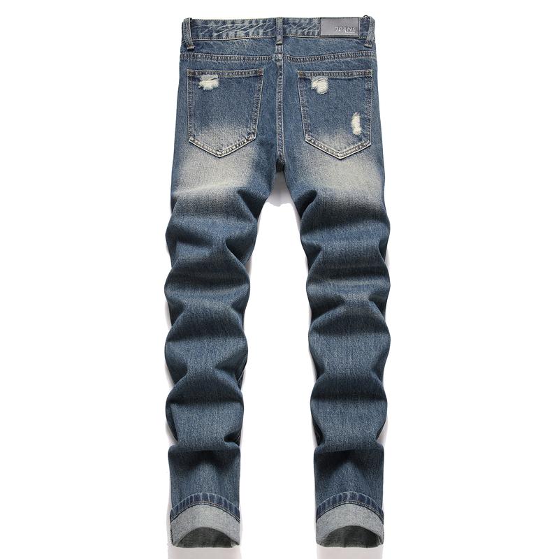 Men's Fashion Ripped Classic Distressed Straight Slim Fit Designer Jeans For Men Denim Pants