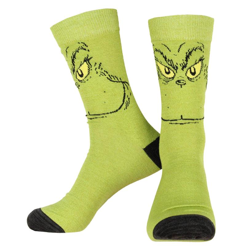 Dr Seuss GRINCH Character Adult Holiday Crew Socks 2 Pair