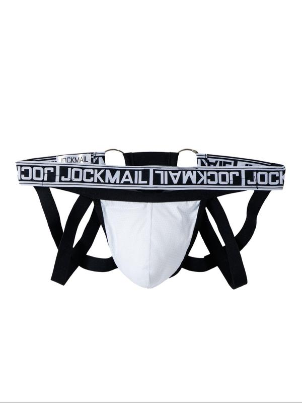 LGBTQ+ Men's Criss Cross Letter Tape Sexy Jockstrap, Breathable Ring Linked Sexy Waist Band for Daily Wear, Fashion Men's Underwear, Summer Wear 2024