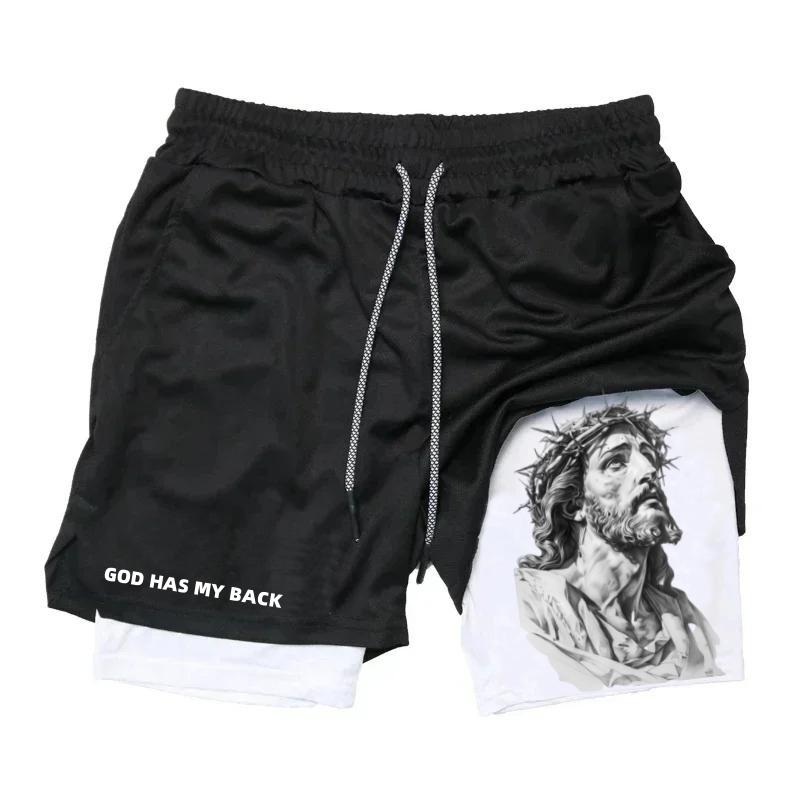 John 3:16 The Cross Performance Shorts Shorts Men's Cross & Letter Print 2 in 1 Drawstring Waist Shorts, Loose Casual Pocket Track Shorts for Summer, Fashion Men's Bottoms for Daily Wear athletic sport fall sport athletic short