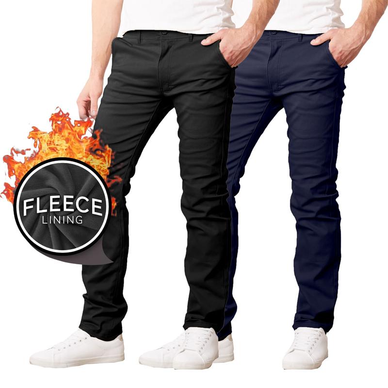 2-Pack Men’s Heavyweight Fleece-Lined Stretch Chino Uniform Work Pants (31” Inseam)