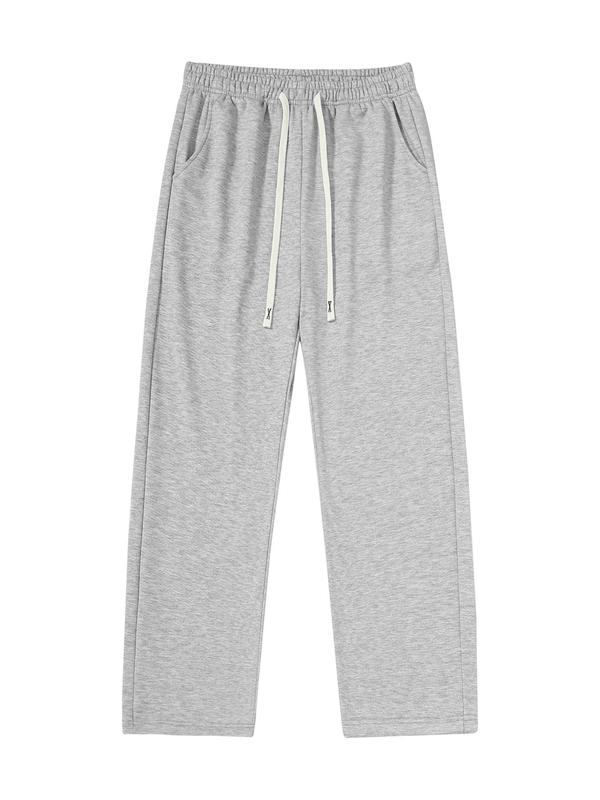 Men's Solid Drawstring Waist Wide Leg Sweatpants, Casual Comfy Pocket Trousers for Fall & Winter, Men's Bottoms for Daily Wear