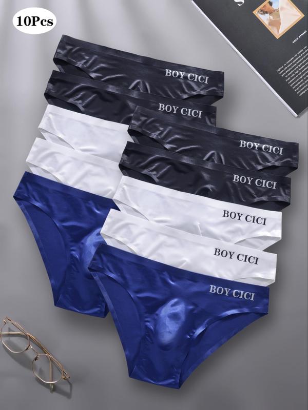 Men's Letter Print Drop Waist Brief, Breathable Comfortable Underwear for Daily Wear, Casual Men's Underwear for All Seasons