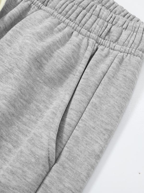 Men's Solid Drawstring Waist Wide Leg Sweatpants, Casual Comfy Pocket Trousers for Fall & Winter, Men's Bottoms for Daily Wear