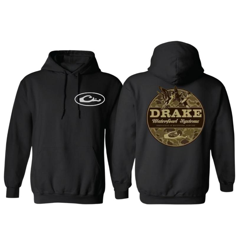 Drake Waterfowl Systems Graphic 2 Sides Hoodie Sweatshirt T-Shirt, Hunting Dog Shirt, Hunting Season Casual Unisex Shirts, Funny Shirt, Hoodie For Men, Women, Full Color Classic Camo Country Boys Clothing Menswear Womenswear Tops Sweaters hoodies for guys