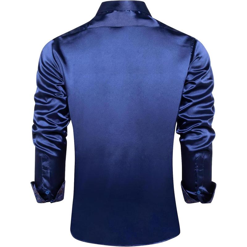 Mens Satin Dress Shirts Casual Long Sleeve Button Down Shirt Regular Fit Wrinkle Free Shiny Shirts for Men Party Prom