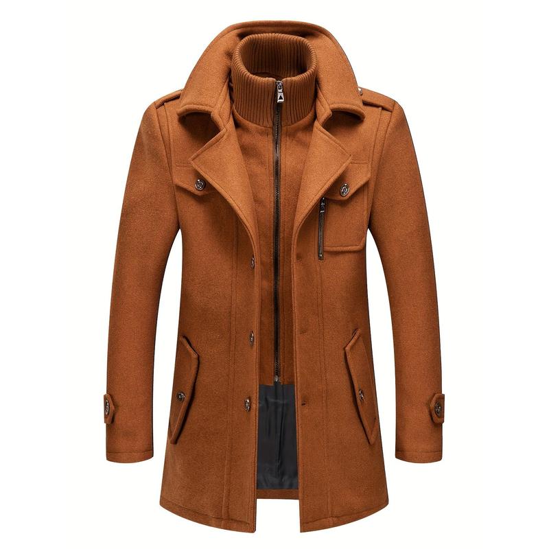 winter coats for menStylish Men's Wool Blend Pea Coat - Stand Collar, Removable Inner Collar, Single Breasted, Warm Overcoat for Winter - Classic, Versatile, and Timeless Design