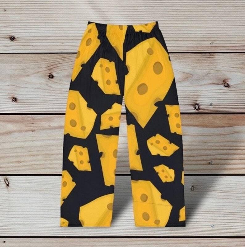 Men's funny cheese Pajama Pants , cheese lover pj pants, food novelty lounge pants men, humor gift for dad, summer sleepwear