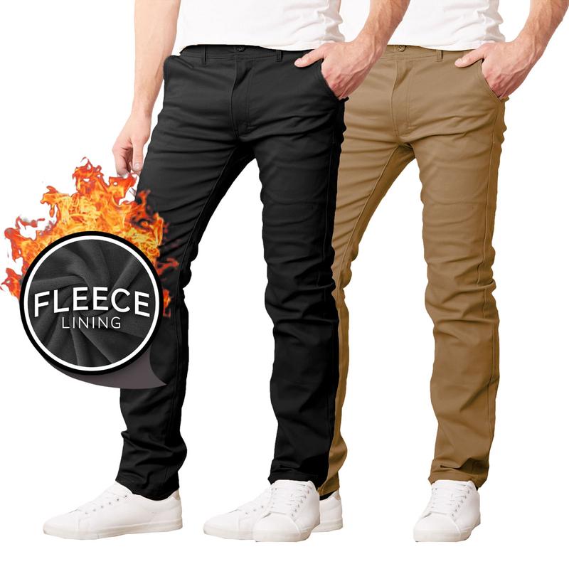 2-Pack Men’s Heavyweight Fleece-Lined Stretch Chino Uniform Work Pants (31” Inseam)