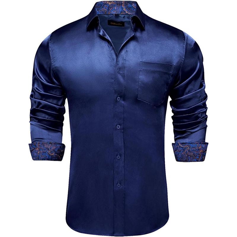 Mens Satin Dress Shirts Casual Long Sleeve Button Down Shirt Regular Fit Wrinkle Free Shiny Shirts for Men Party Prom