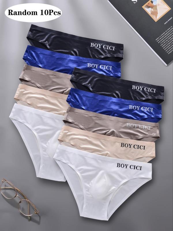 Men's Letter Print Drop Waist Brief, Breathable Comfortable Underwear for Daily Wear, Casual Men's Underwear for All Seasons